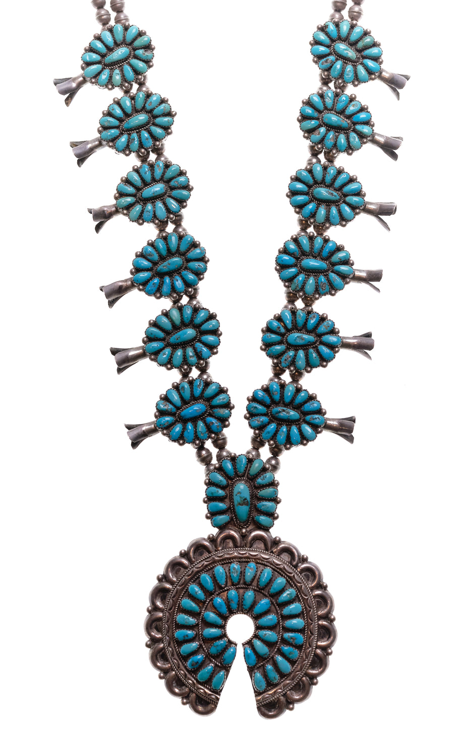 1960s ZUNI TURQUOISE SQUASH BLOSSOM