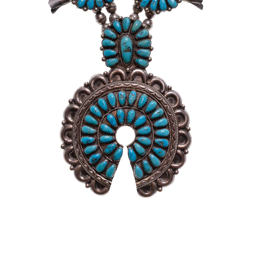 1960s ZUNI TURQUOISE SQUASH BLOSSOM